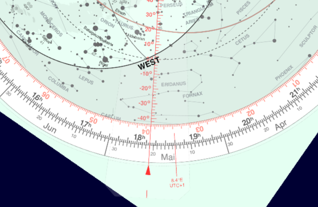 Uhrzeit mit dem Deckblatt einstellen, z.B. 18:40 Uhr MEZ (19:40 MESZ)